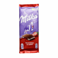 Шоколад MILKA Raspberry Creme клубника 90г, 28шт/бл