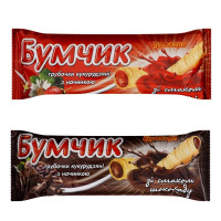 Трубочки  кукурудзяні "Бумчик" (з шоколадом+полуниця) АСОРТІ 20г, 24шт/бл, 576шт/ящ 4820205521201