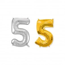 Шарики воздушные 75см цифра 5 в инд. упак. серебро /золото 8537, 24шт/уп