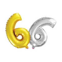 Шарики воздушные 75см цифра 6 в инд. упак. серебро /золото 8537, 24шт/уп