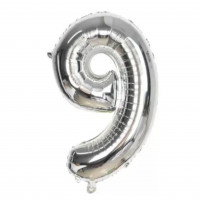 Шарики воздушные 45см цифры 9 серебро 8535