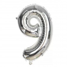 Шарики воздушные 45см цифры 9 серебро 8535