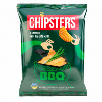 Чіпси Chipster's зі смаком  ХВИЛЯСТІ Сир та цибуля 120гр 16шт/ящ
