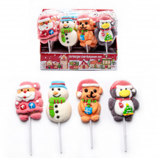 Зефір на паличці Merry Christmas marshmallow (пінгвін+пес+сніговик+санта) 35 гр (24шт) 144шт/ящ 6937859504196