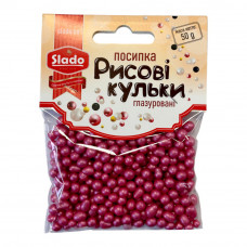 Посыпка рисовые шарики Морганит (малиновый) (50г/уп), Р3239