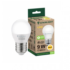 Лампа светодиодная Enerlight G45 Е27 9Вт 3000К (теплый свет) 3595, 1шт, 100шт / ящ