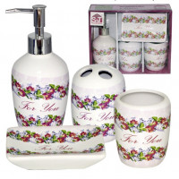 Набір 888-06-005 Квітковий вальс 4пр (мильниця, підст., для зубних щіток., стакан., діспенсер)