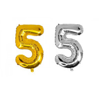 Кульки повітряні 45см цифра 5 в індив. упак. золото/срібло в асорт.є 8535 12шт/уп
