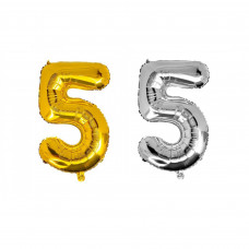 Кульки повітряні 45см цифра 5 в індив. упак. золото/срібло в асорт.є 8535 12шт/уп