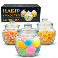 Набір 6042 склянних ємностей для сипких продуктів ( 3 шт. ) 660мл