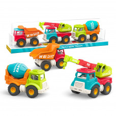 Строительная техника XG5-5 (48шт) инерц, набор 3шт (самосвал, бетоносмеситель, кран), 11см, подвижные детали, в с.