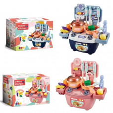 Кухня 777-3-4 плита, льющаяся вода (механич.), посуда, продукты, 14 дет., 2 цвета, кор., 25-18-4,5см