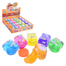 Лизун MK 5163-4 желейный, баночка с крышкой(машинка), глиттер, 6 цветов, 24 шт.в диспл.,25,5-24см.