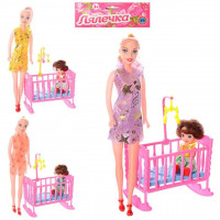 Кукла 339-2, 2 шт., кроватка, 3 вида, кул., 18-32-9 см.