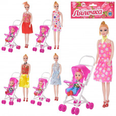 Кукла 68003 A коляска, дочь, микс видов, кул., 33-22-7см.