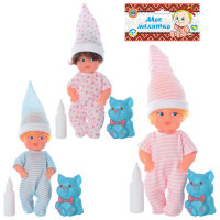 Кукла 747V животное, бутылочка, 3 вида, кул., 11,5-24-4 см