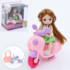 Кукла 91068-A шарнирная, мотоцикл, сумка, кот 3 шт., кор., 17-18-11 см.