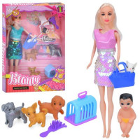 Лялька HBX66 пупс, тварини 4 шт., переноска, сумка, гребінець, 2 види, кор., 22-32,5-5 см.
