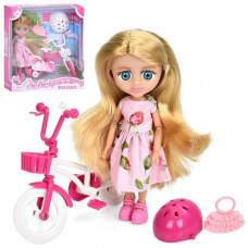 Кукла RR032 16см, шарнирная, велосипед 13см, сумка, шлем, 2 цвета, в кор-ке, 18-20,5-6,5см