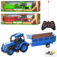 Трактор CR1921 радиокер., акум., прицепом, USB, 2 вида/микс цветов, кор., 48,5-12,5-13,5см.