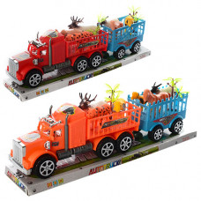 Трейлер 906-270 с прицепом, инерц., животные, 2 цвета, блест., 45-14-7 см.