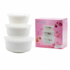 НАБІР салатників O3020/3 WHITE 3-прз кришкою склокерам. Мереживо 7013100000