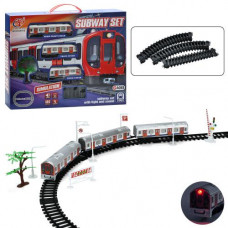 Железная дорога JHX5916 локомотив, 2 вагона, дорожные знаки, 24 дет., муз., свет, бат., 45,5-35,5-6,5см.