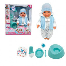 Кукла AKG-0016 пупс, пьет-писающий, горшок, бутылочка, соска, подгузник, посуда, кор., 33-38-18 см.