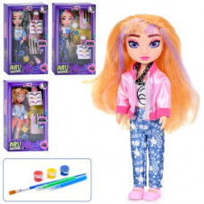 Кукла CQ5057-58-59-60 шарнирная, 2 фломастера, краски 3 шт., кисточка, 4 вида, кор., 15,5-25,5-5 см.