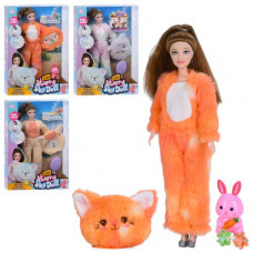 Кукла SK138-38A-B-D 30см,шарнирная,кигуруми/костюм животного,аксесс.,4 вида (2 вида с фигуркой животного)