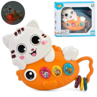 Пианино 855-202A кот с рыбкой, звуки животных, 2 реж. громкости, 3 реж.,муз.,свет,бат.,кор.,19-17-5см