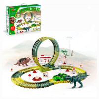 Трек 8815 парк динозавров,360,121дет.,динозавры2шт.,пальмы,машина(ездит,свет),бат.,кор.,42-33-7см