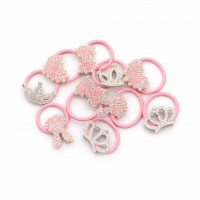 Набір гумок для волосся з бантиками,сердечками,кроликами,коронами (рожеві) 6223 (10шт/наб)