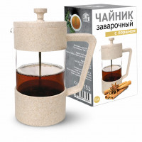 Заварочный 9153 чайник с поршнем 600мл (эко пластик + боросиликатное, укрепленное стекло)