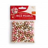 Посыпка рисовые шарики глазированные Розовые-белые-золотые 50гр Р3241