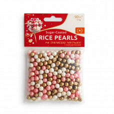 Посипка рисові кульки глазуровані Рожеві-білі-золоті 50гр Р3241