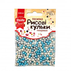 Рисові кульки глазуровані мікс "Блакитні-білі-срібні" (50г/уп), Р3224