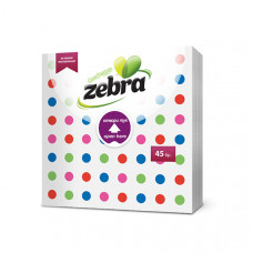 Салфетки бумажные Zebra Dots цвет. точки, однослойные 33 * 33 45серв. 24шт / ящ