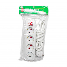 Кабель-удлинитель с в/вы 3м 3роз. + 2USB №303